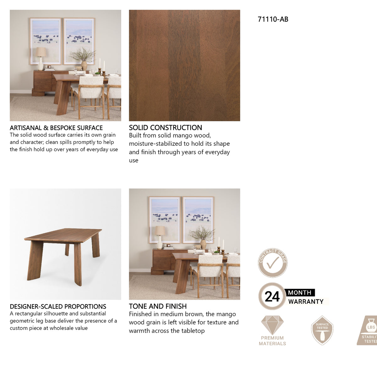 Jonan Brown Solid Mango Wood Rectangular Dining Table from Mercana - Luna Furniture