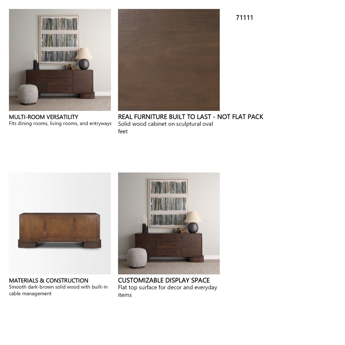 Jonan Dark Brown Wood w/ Dark Aged Brass 2 Door 3 Drawer Sideboard from Mercana - Luna Furniture