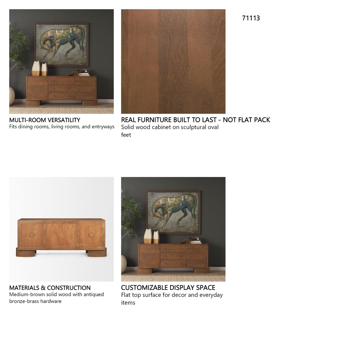 Jonan Medium Brown Wood w/ Dark Aged Brass 2 Door 3 Drawer Sideboard from Mercana - Luna Furniture