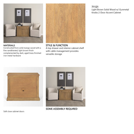 Baron Light Brown Solid Wood w/ Gunmetal Knobs 2-Door Accent Cabinet from Mercana - Luna Furniture
