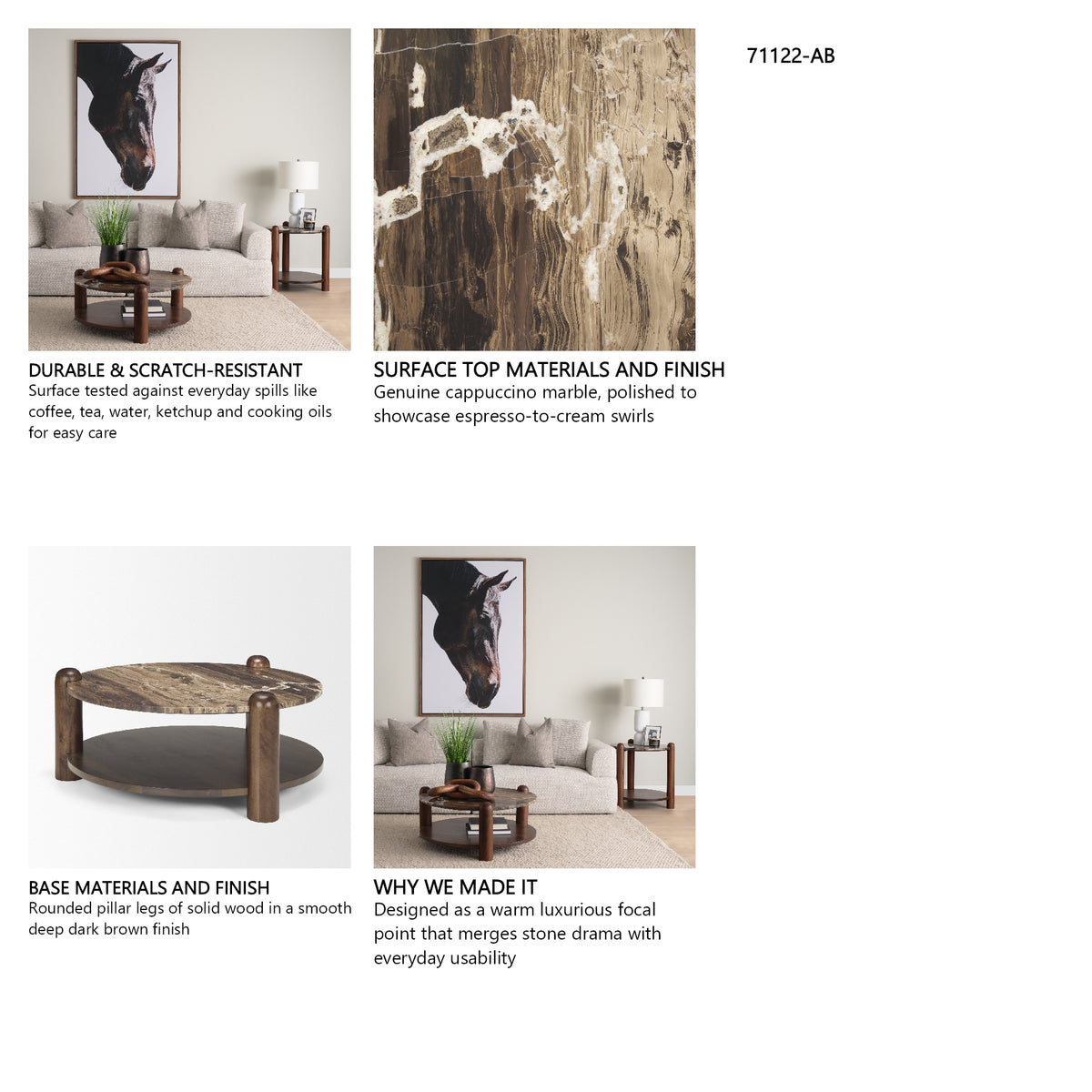 Jovia Brown Mango Wood W/ Cappuccino Marble Round Coffee Table from Mercana - Luna Furniture