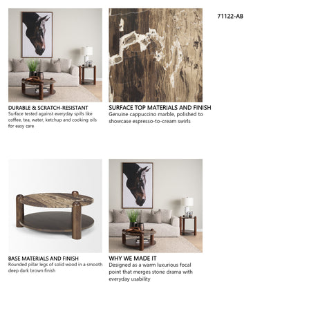 Jovia Brown Mango Wood W/ Cappuccino Marble Round Coffee Table from Mercana - Luna Furniture