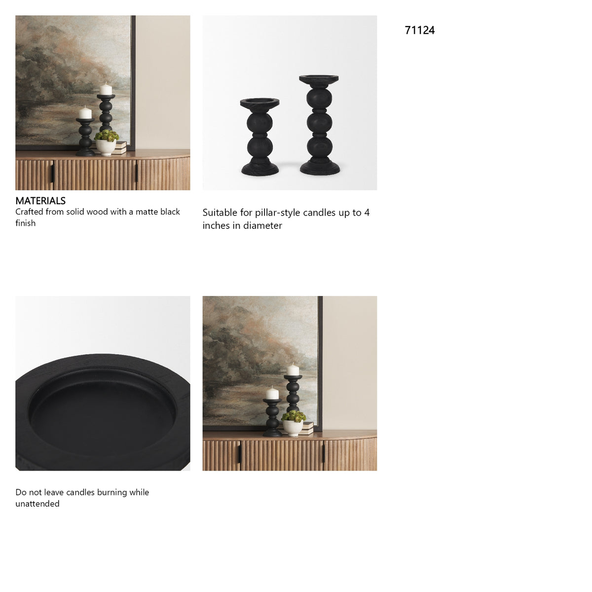 Wanda Matte Black Wood Pillar Candle Holders (Set of 2)
