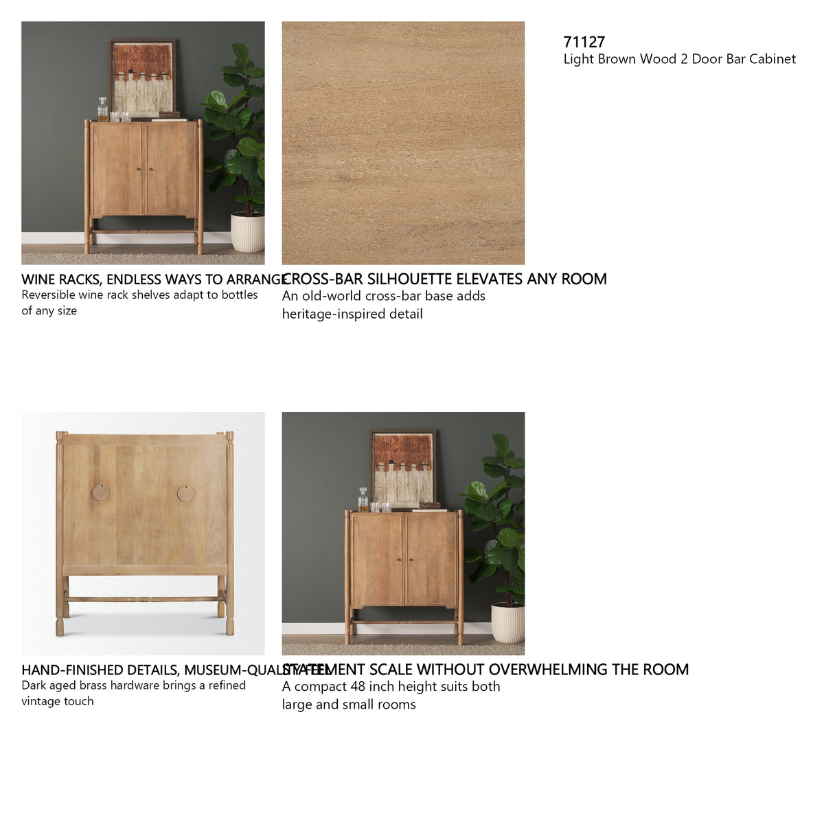 Phil Light Brown Wood 2 Door Bar Cabinet from Mercana - Luna Furniture