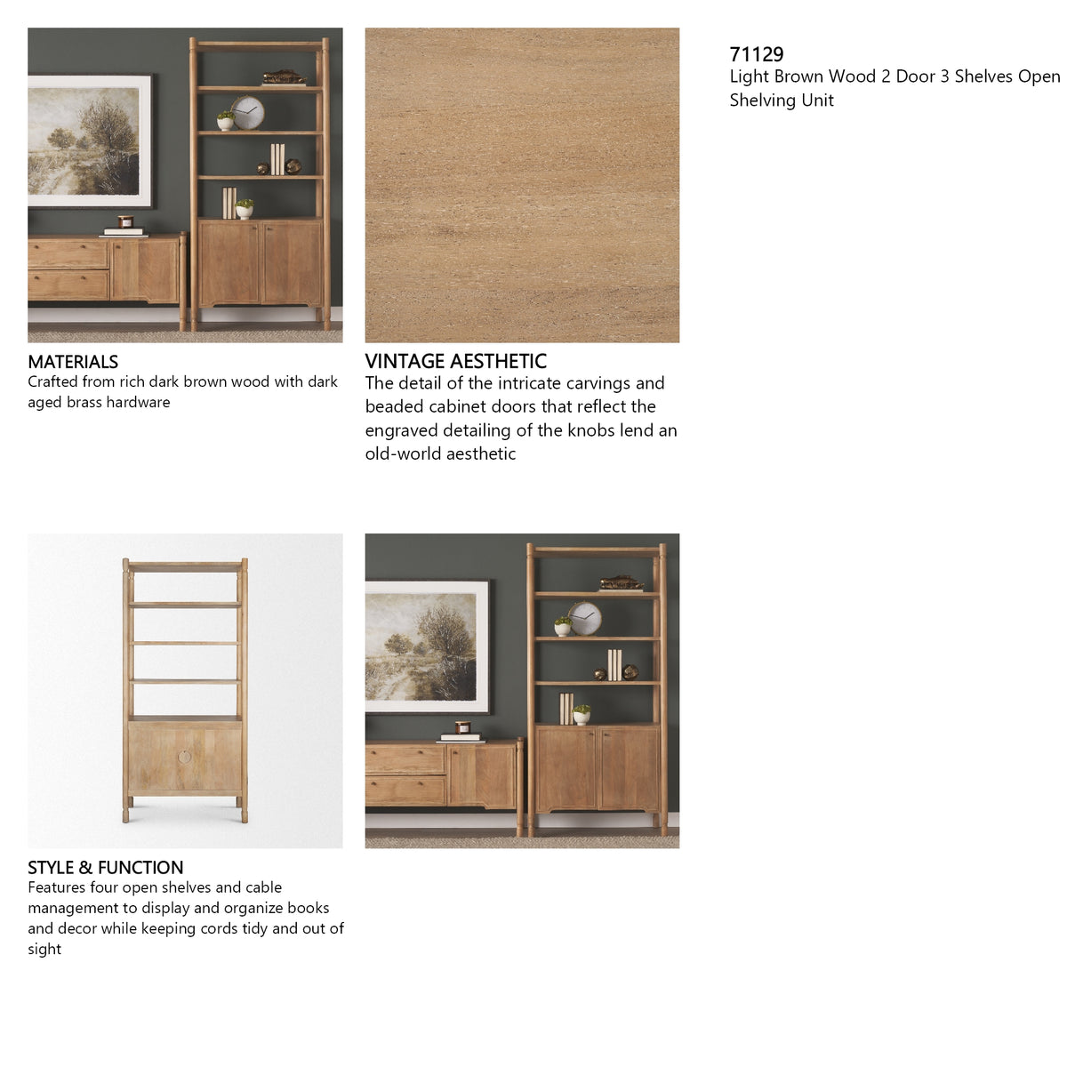Phil Light Brown Wood 2 Door 3 Shelves Open Shelving Unit from Mercana - Luna Furniture