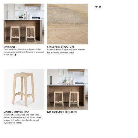 Colony Light Brown Solid Wood Counter Stool from Mercana - Luna Furniture
