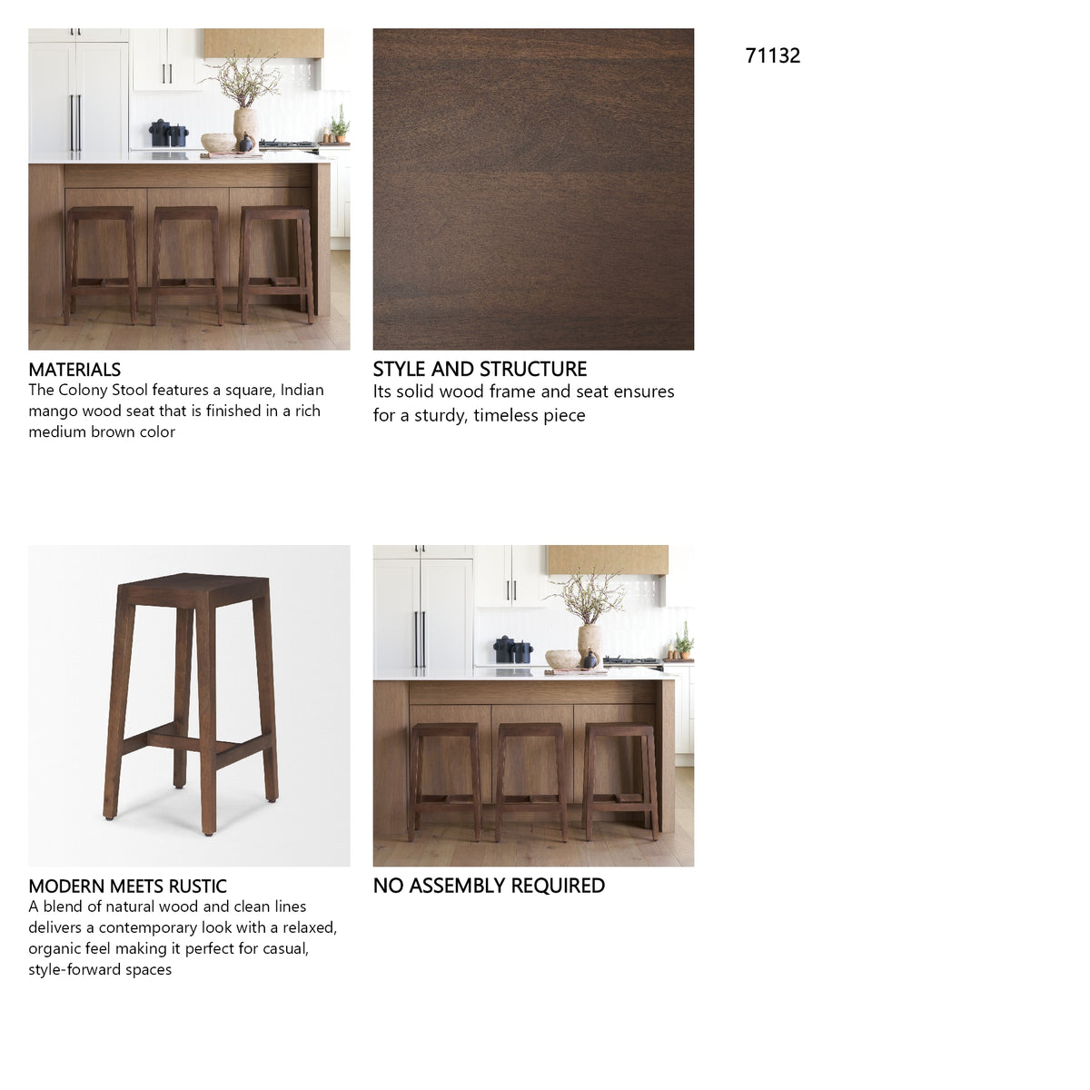 Colony Medium-Dark Brown Solid Wood Counter Stool from Mercana - Luna Furniture
