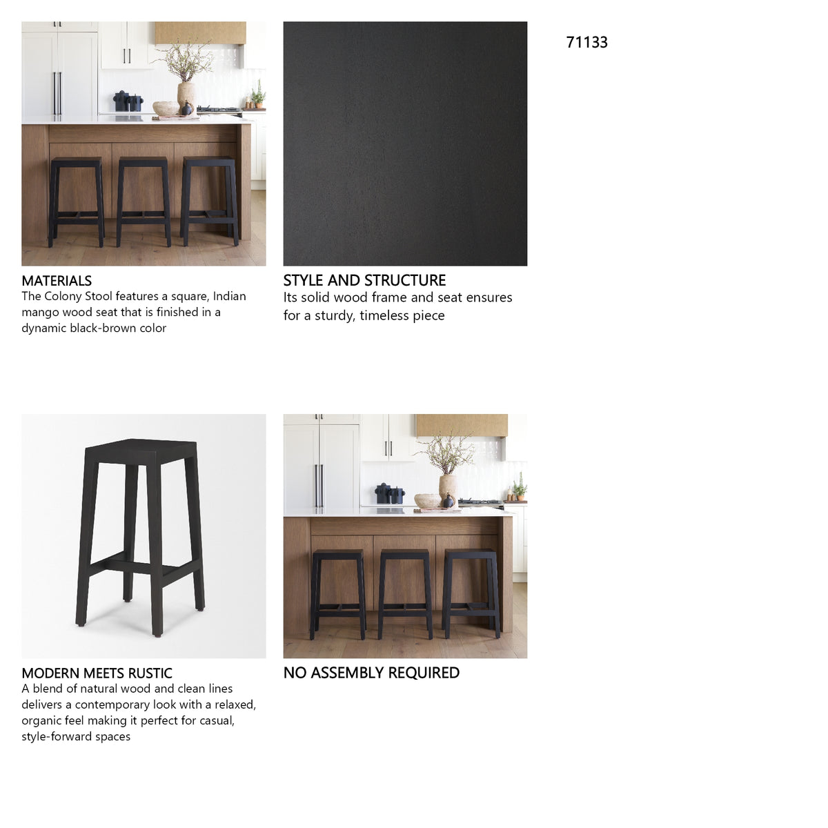 Colony Black-Brown Solid Wood Counter Stool from Mercana - Luna Furniture
