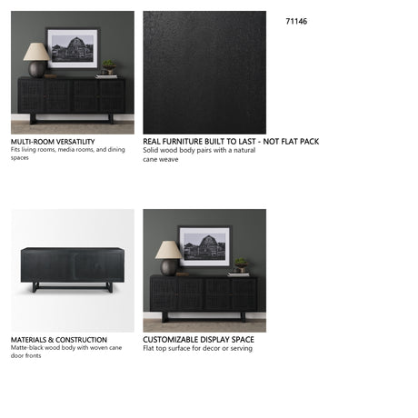 Grier 72" Black Wood W/ Black Cane Sideboard from Mercana - Luna Furniture