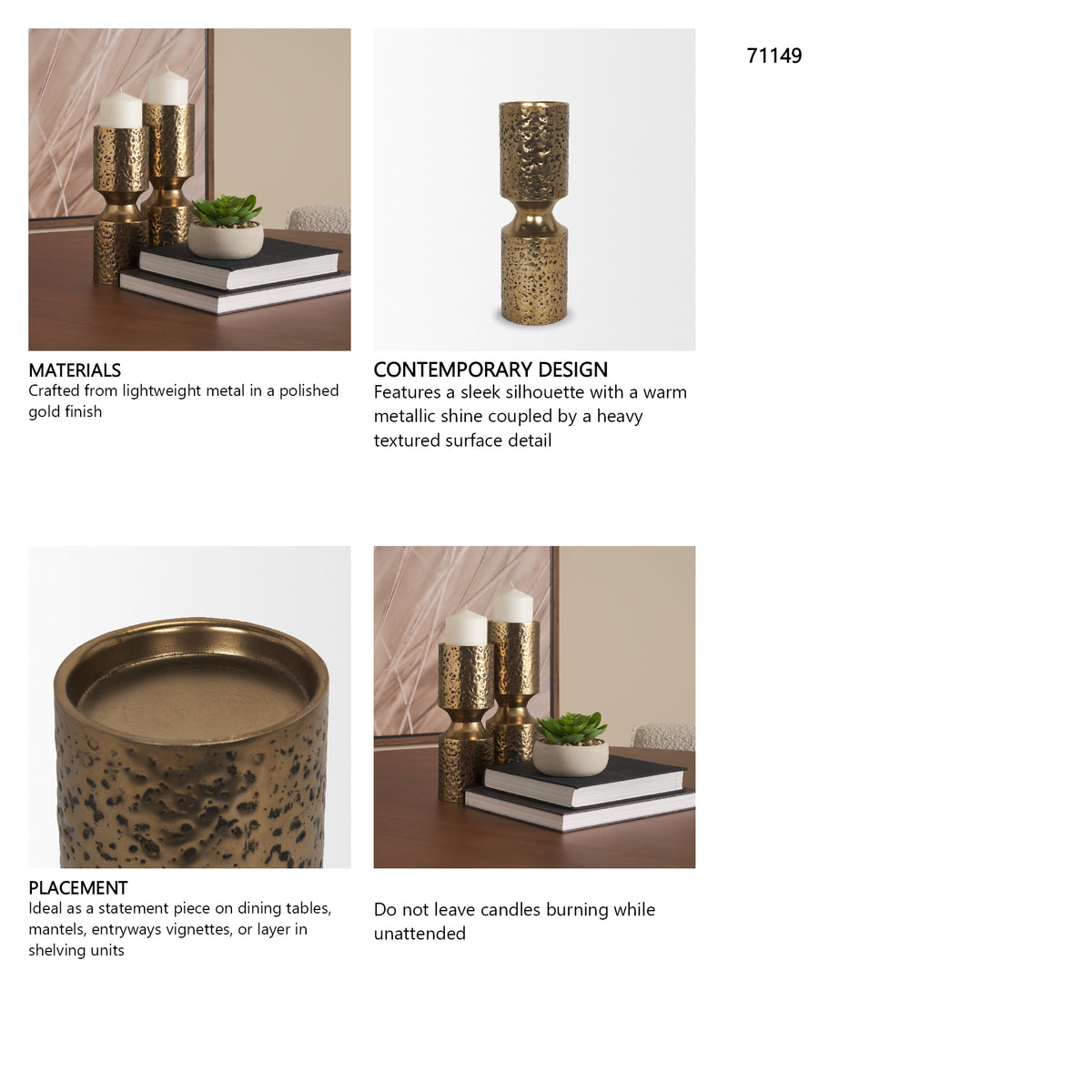 Akira Large Hammered Gold Metal Pillar Candle Holder from Mercana - Luna Furniture