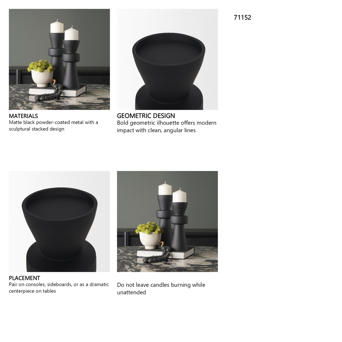 Odilia Small Smooth Matte Black Metal Geometric Pillar Candle Holder from Mercana - Luna Furniture