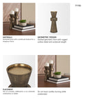 Odilia Large Textured Antiqued Gold Metal Geometric Pillar Candle Holder from Mercana - Luna Furniture