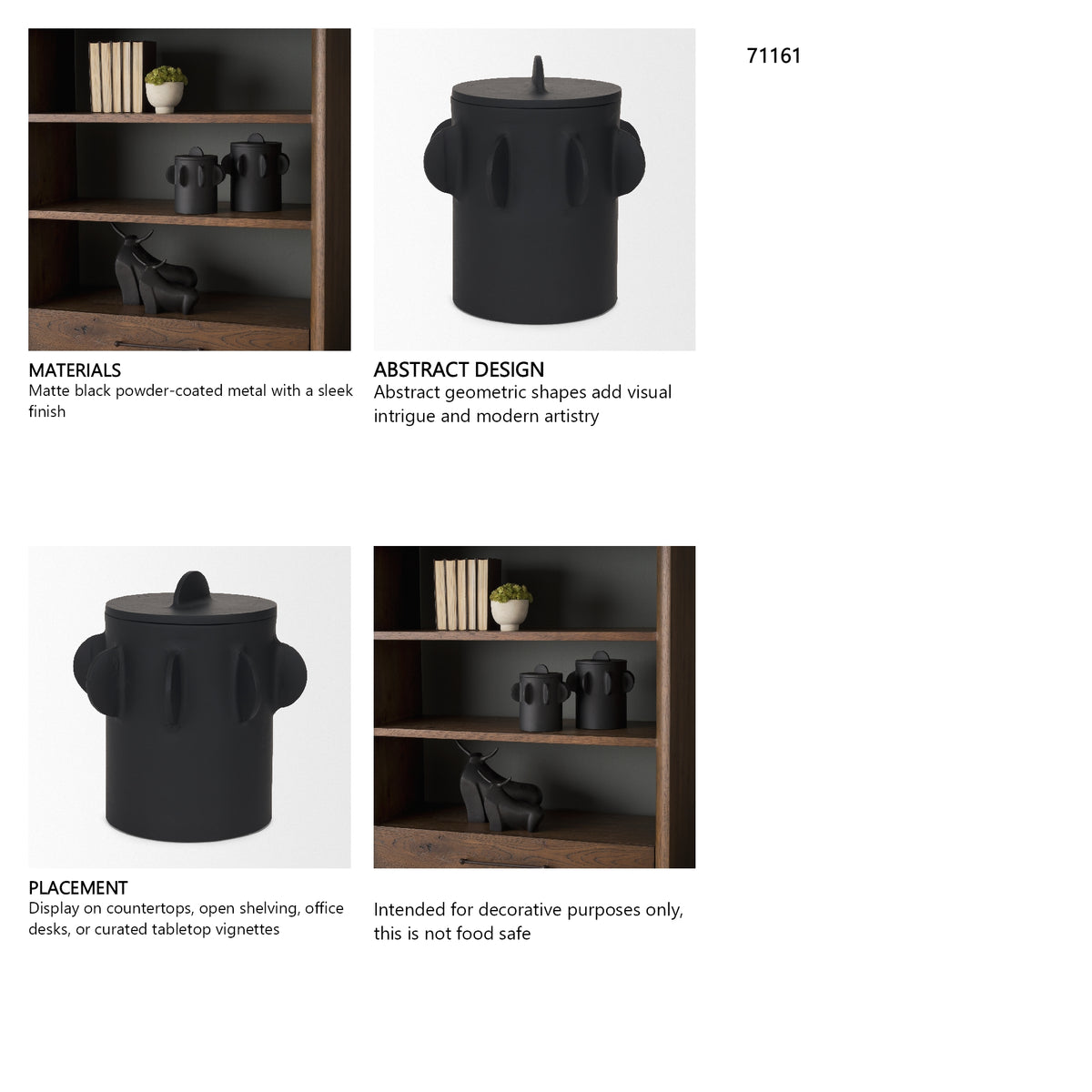 Deacon Large Matte Black Metal Canister with Sculptural Handles from Mercana - Luna Furniture