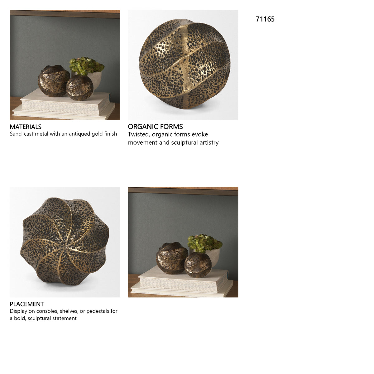 Imani Large Sculptural Textured Antiqued Gold Metal Decorative Orb Object from Mercana - Luna Furniture