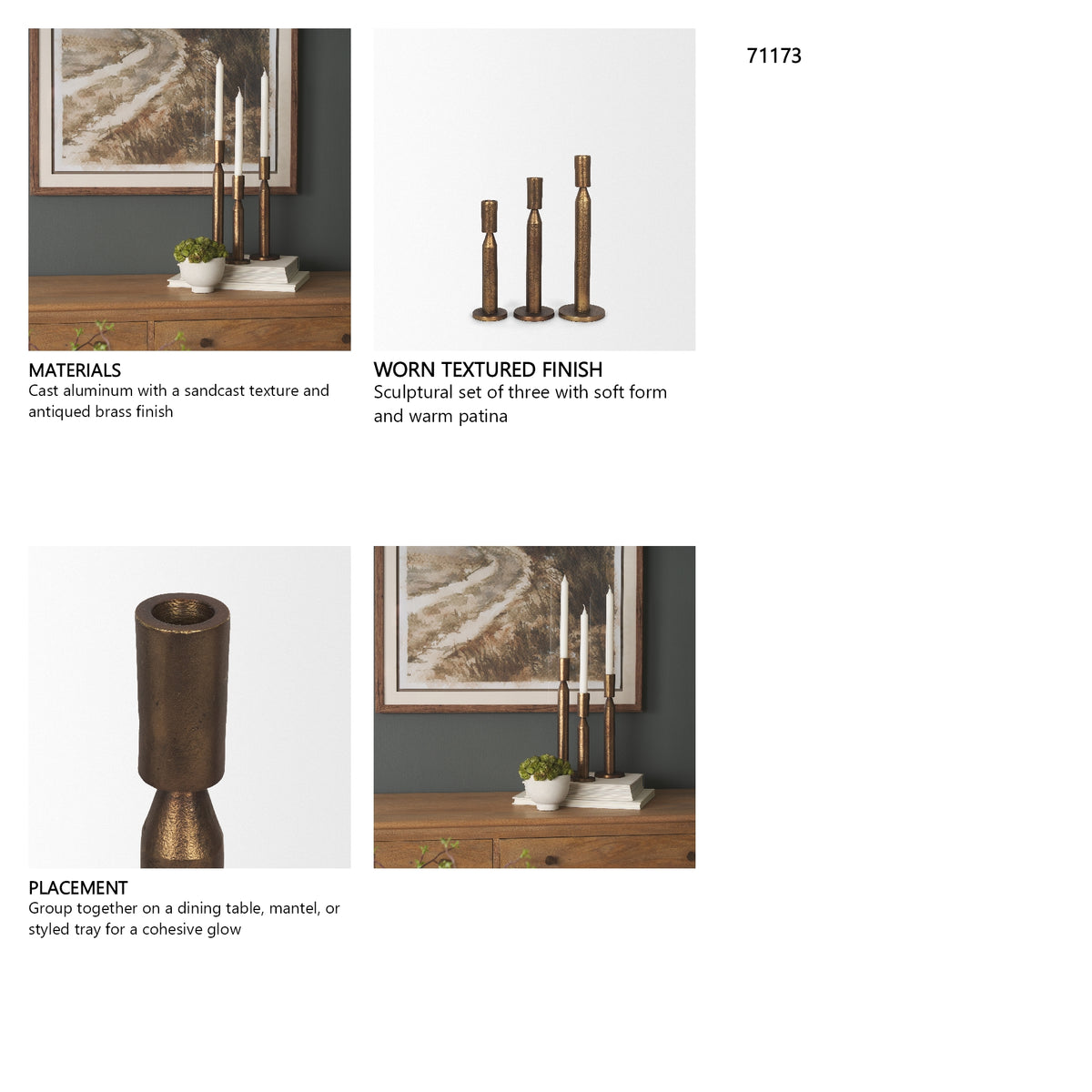Declan Antiqued Brass Cast Metal Taper Candle Holder