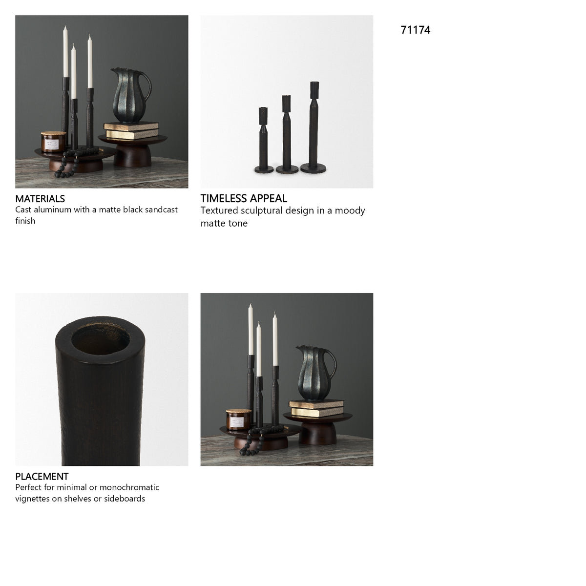 Declan Textured Matte Black Cast Metal Taper Candle Holder