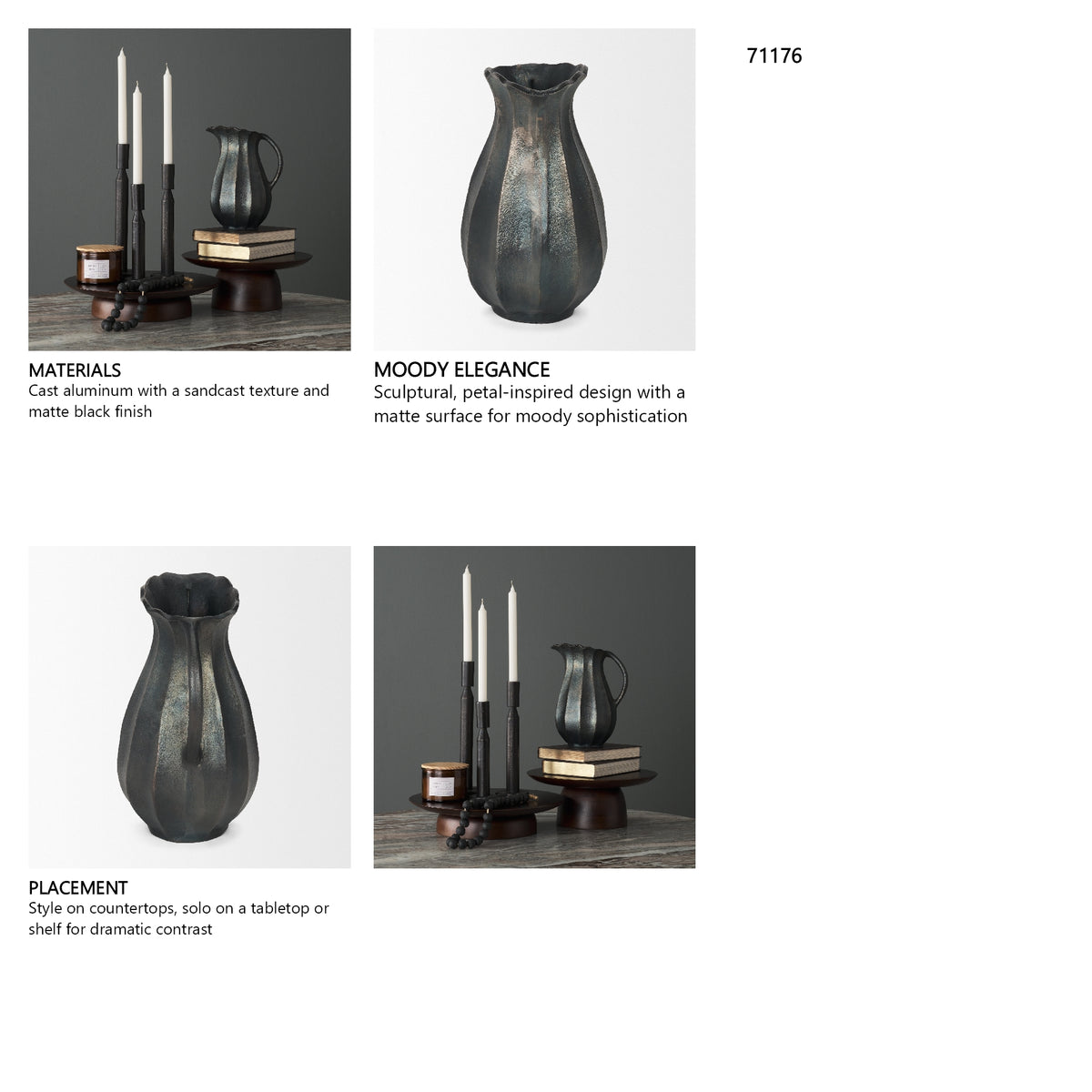 Anya Matte Black Scalloped Petal Cast Metal Jug from Mercana - Luna Furniture