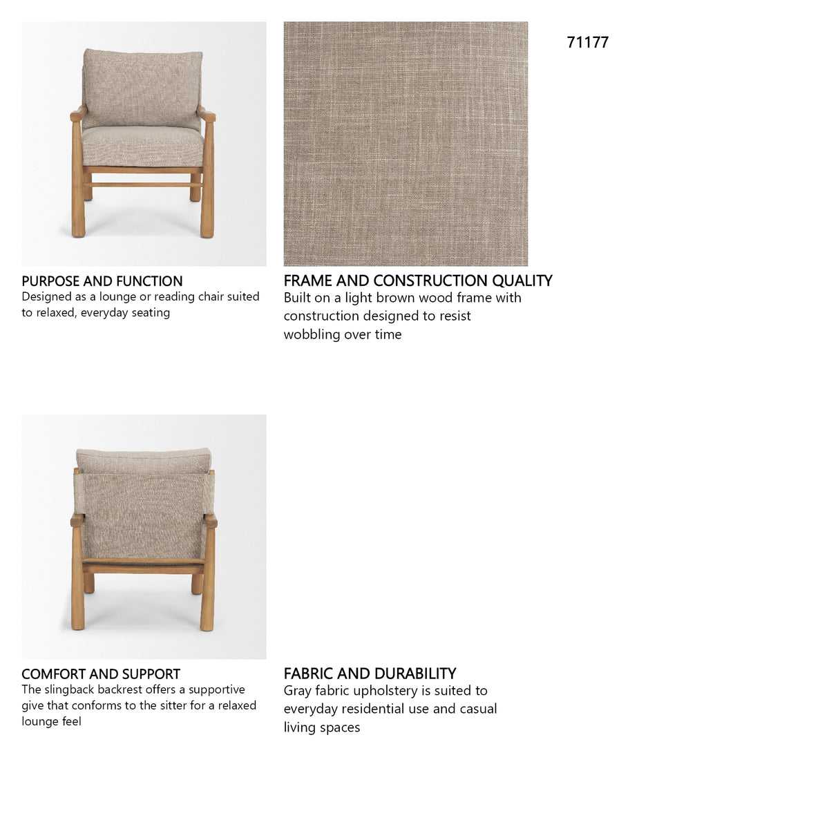 Witton Gray Fabric Beech Wood Slingback Backrest Accent Lounge Chair from Mercana - Luna Furniture