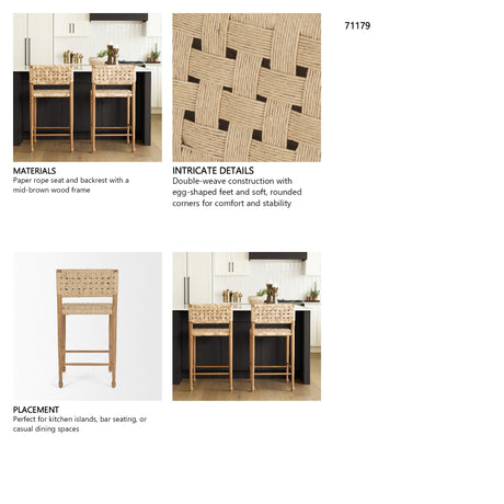 Brinley Woven Paper Rope w/ Brown Wood Frame Counter Stool from Mercana - Luna Furniture