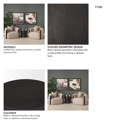 Rashama Dark Brown Wood Stacked Geometric Round Accent Table from Mercana - Luna Furniture