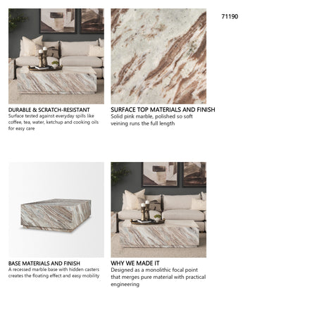 Matteo Solid Pink Marble Rectangular Coffee Table from Mercana - Luna Furniture