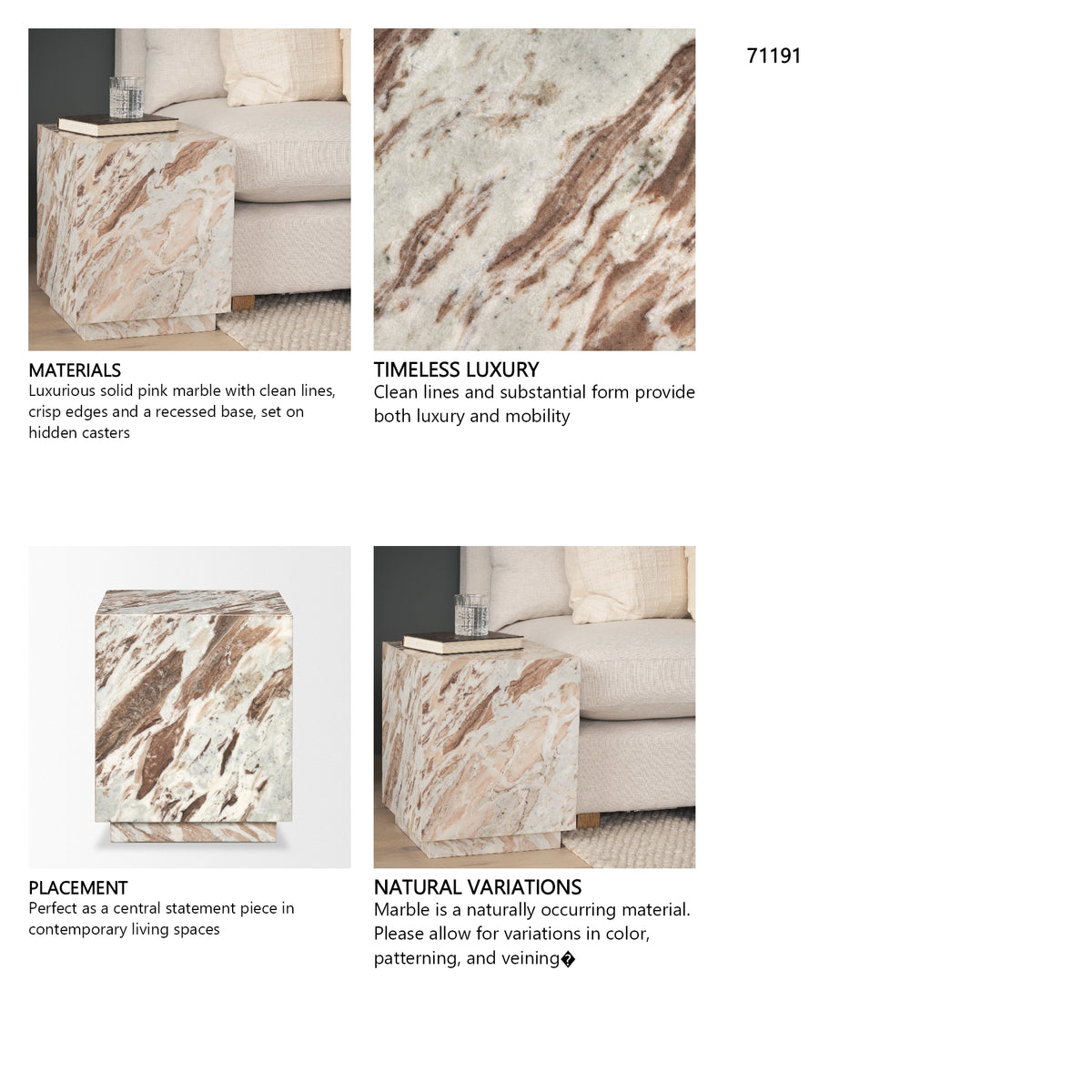 Matteo Solid Pink Marble Square Side Table from Mercana - Luna Furniture