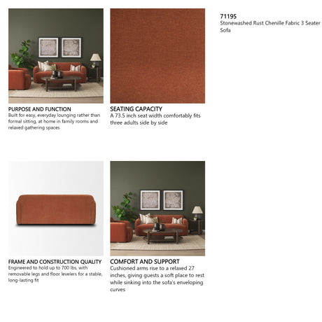 Saga Stonewashed Rust Chenille Fabric 3 Seater Sofa from Mercana - Luna Furniture