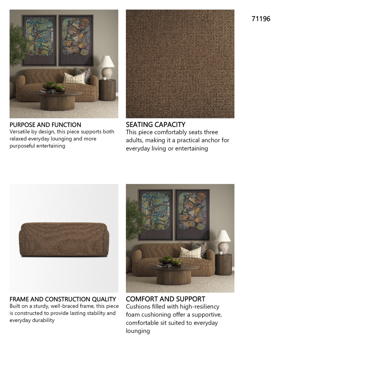 Saga Textured Brown Plush Fabric 3 Seater Sofa from Mercana - Luna Furniture