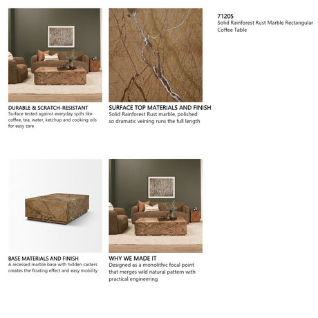 Matteo Solid Rainforest Rust Marble Rectangular Coffee Table from Mercana - Luna Furniture