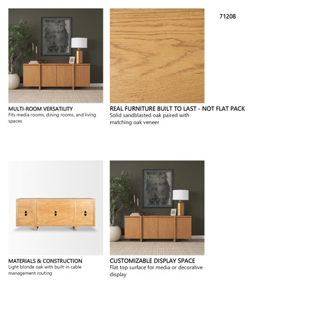 Rowan Light Brown Oak Wood Closed 4 Door Sideboard from Mercana - Luna Furniture
