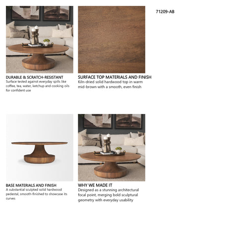 Arno Warm Mid-Brown Wood Sculptural Round Coffee Table from Mercana - Luna Furniture