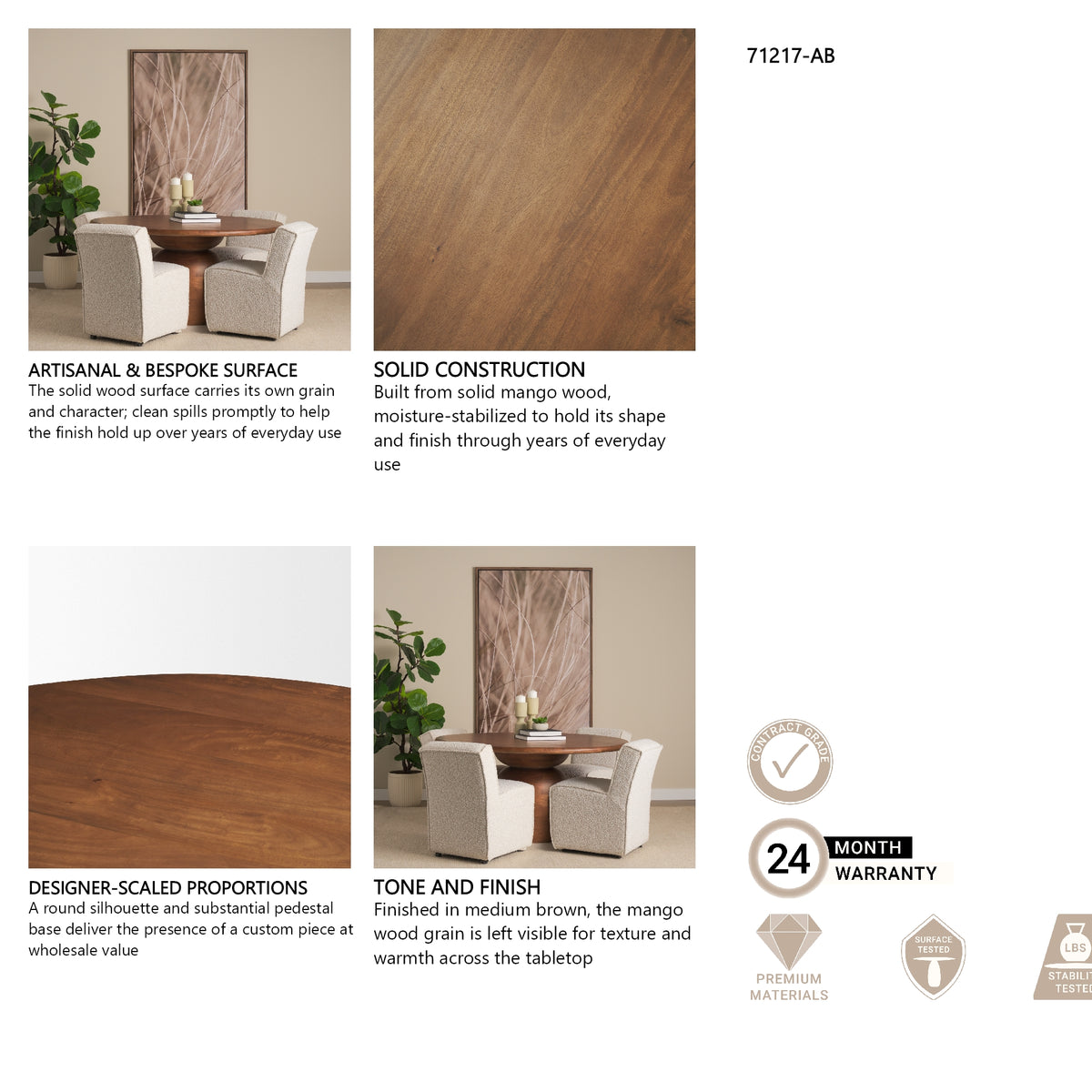 Atlas 60" Warm Mid-Brown Wood Stacked Pedestal Base Round Dining Table from Mercana - Luna Furniture