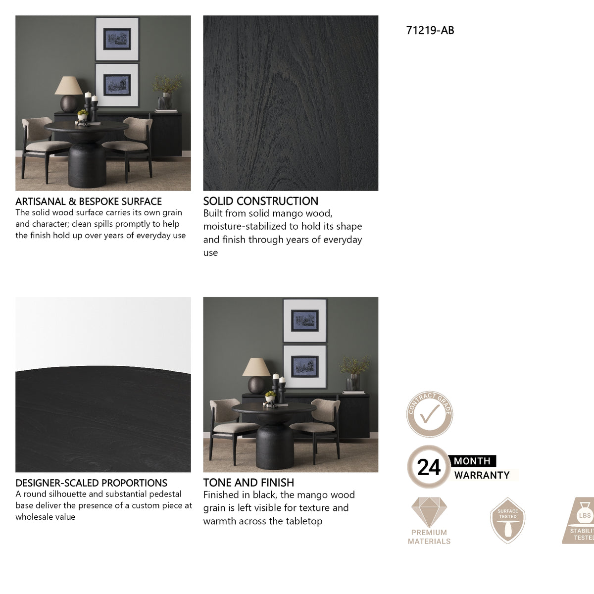 Atlas 42" Black Wood Stacked Pedestal Base Round Dining Table from Mercana - Luna Furniture