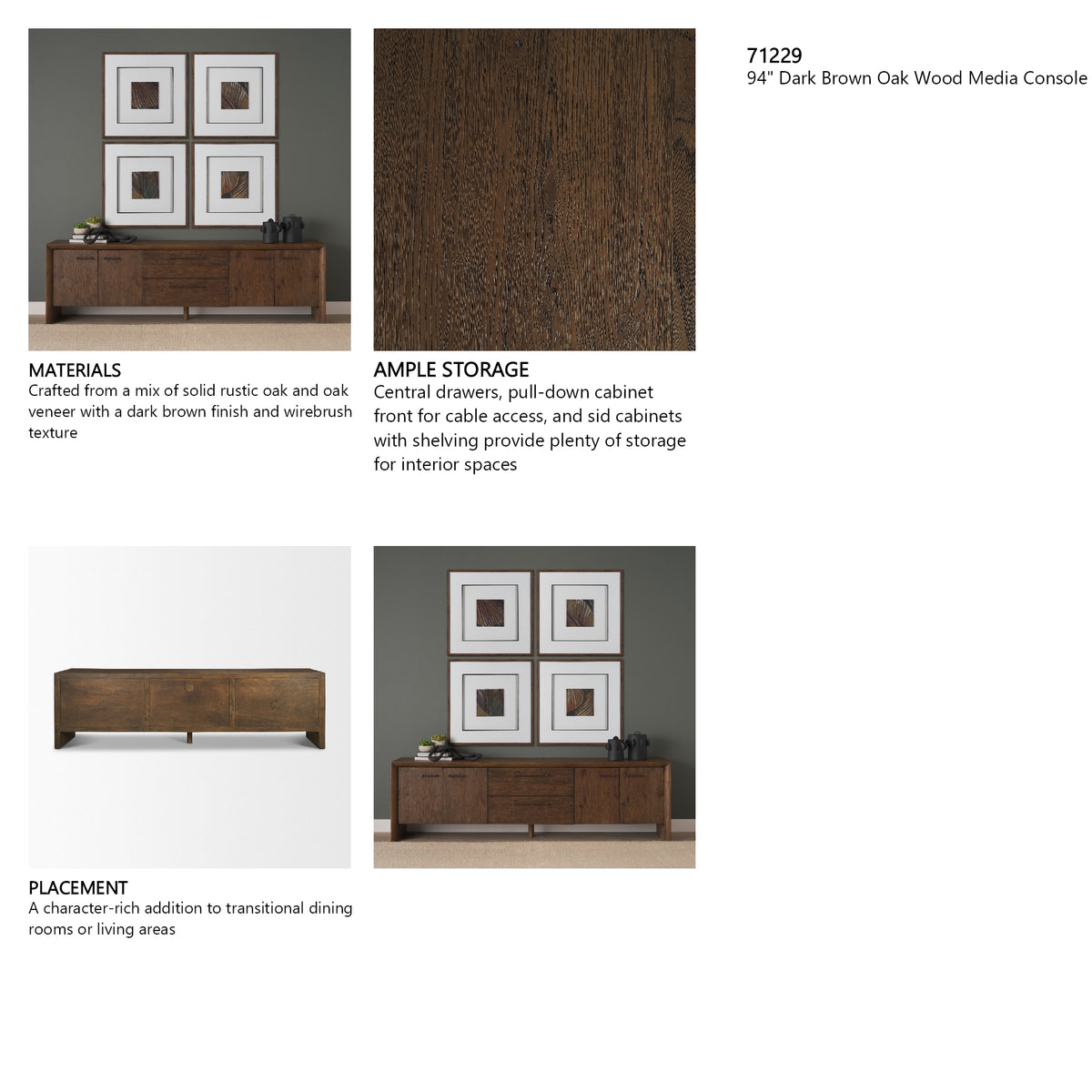 Belford 94" Dark Brown Oak Wood Media Console from Mercana - Luna Furniture