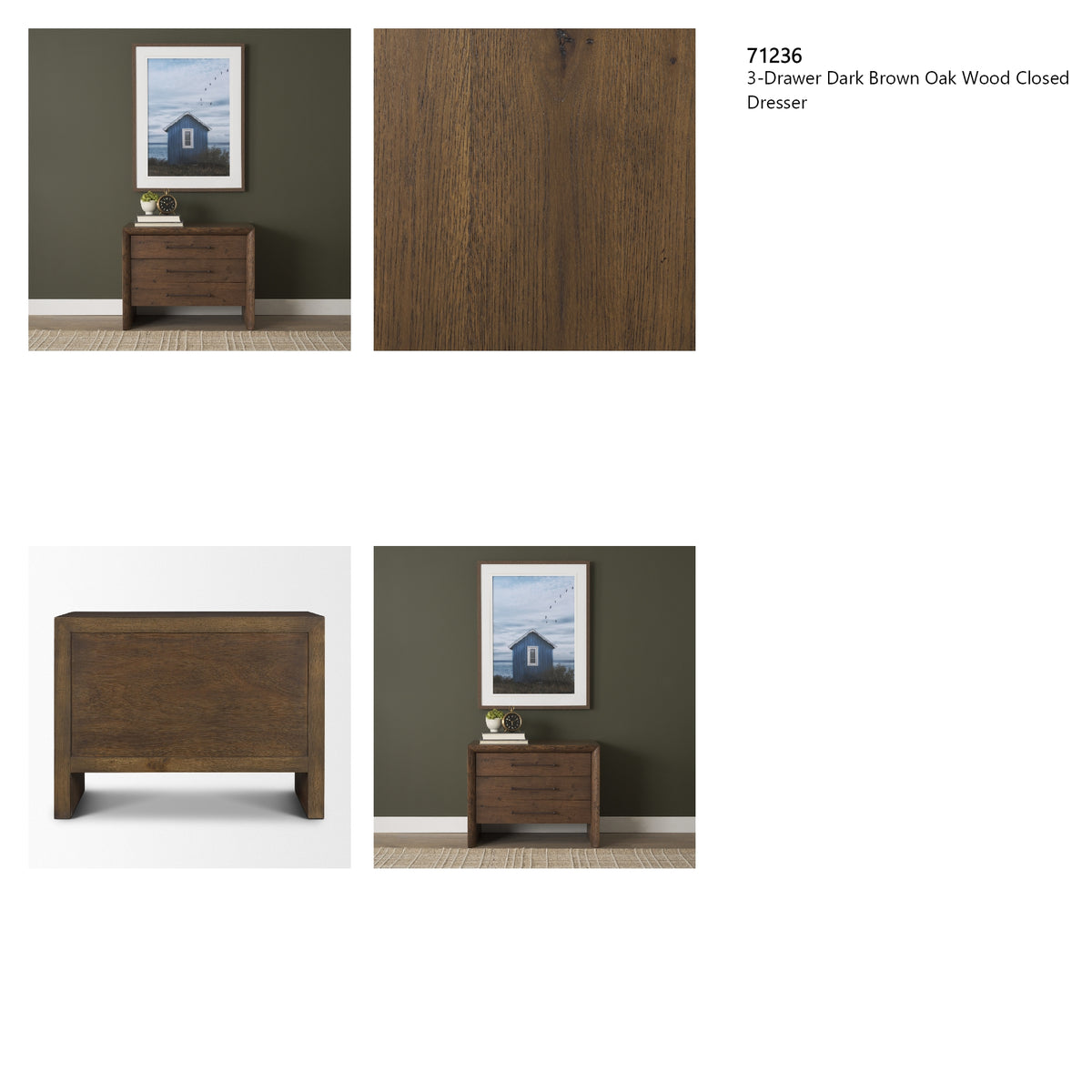 Belford 3-Drawer Dark Brown Oak Wood Closed Nightstand from Mercana - Luna Furniture