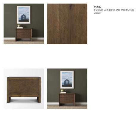 Belford 3-Drawer Dark Brown Oak Wood Closed Nightstand from Mercana - Luna Furniture