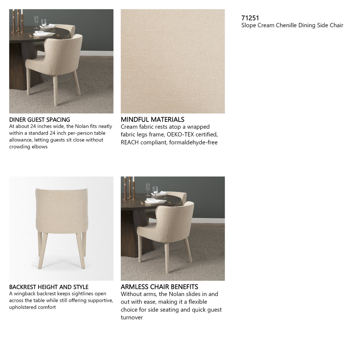 Nolan Slope Cream Chenille Dining Chair, Set of 2 from Mercana - Luna Furniture