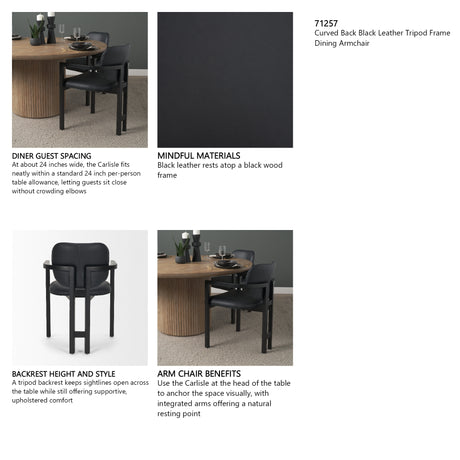 Carlisle Curved Back Black Leather Tripod Frame Dining Armchair from Mercana - Luna Furniture