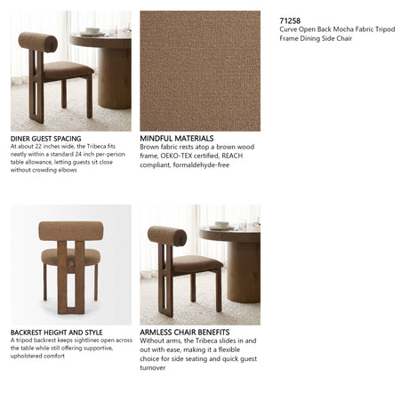 Tribeca Curve Open Back Mocha Fabric Tripod Frame Dining Chair, Set of 2 from Mercana - Luna Furniture