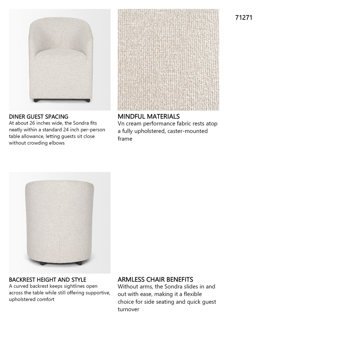 Sondra Cream Performance Fabric Upholstered Club Dining Chair from Mercana - Luna Furniture