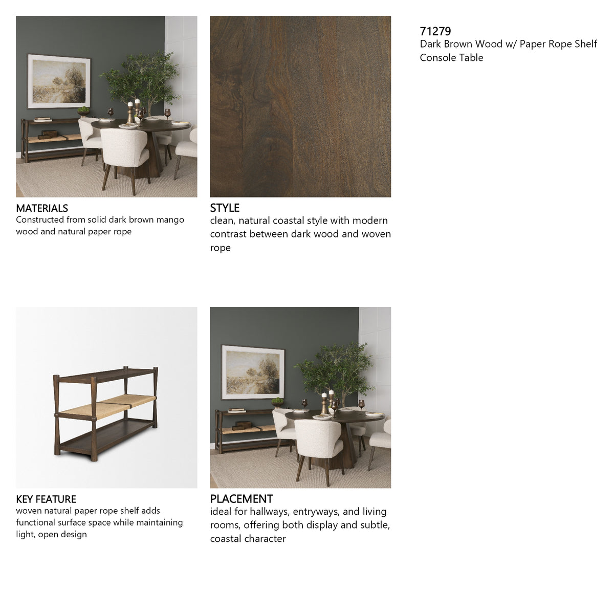 Bondi Dark Brown Wood w/ Paper Rope Shelf Console Table from Mercana - Luna Furniture