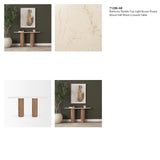 Marbrello Botticino Marble Top Light Brown Fluted Wood Half Moon Console Table