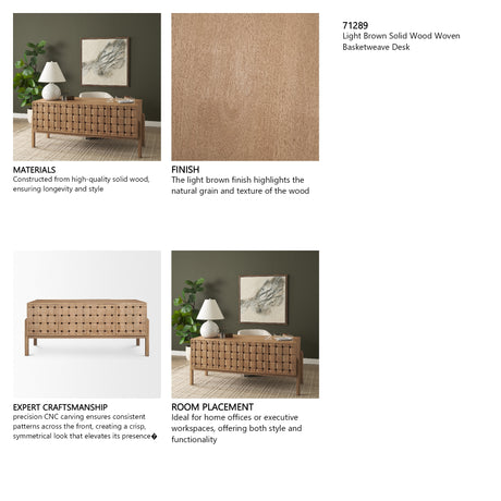 Trellyn Light Brown Solid Wood Carved Woven Desk from Mercana - Luna Furniture