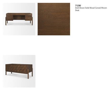 Trellyn Dark Brown Solid Wood Carved Woven Desk from Mercana - Luna Furniture