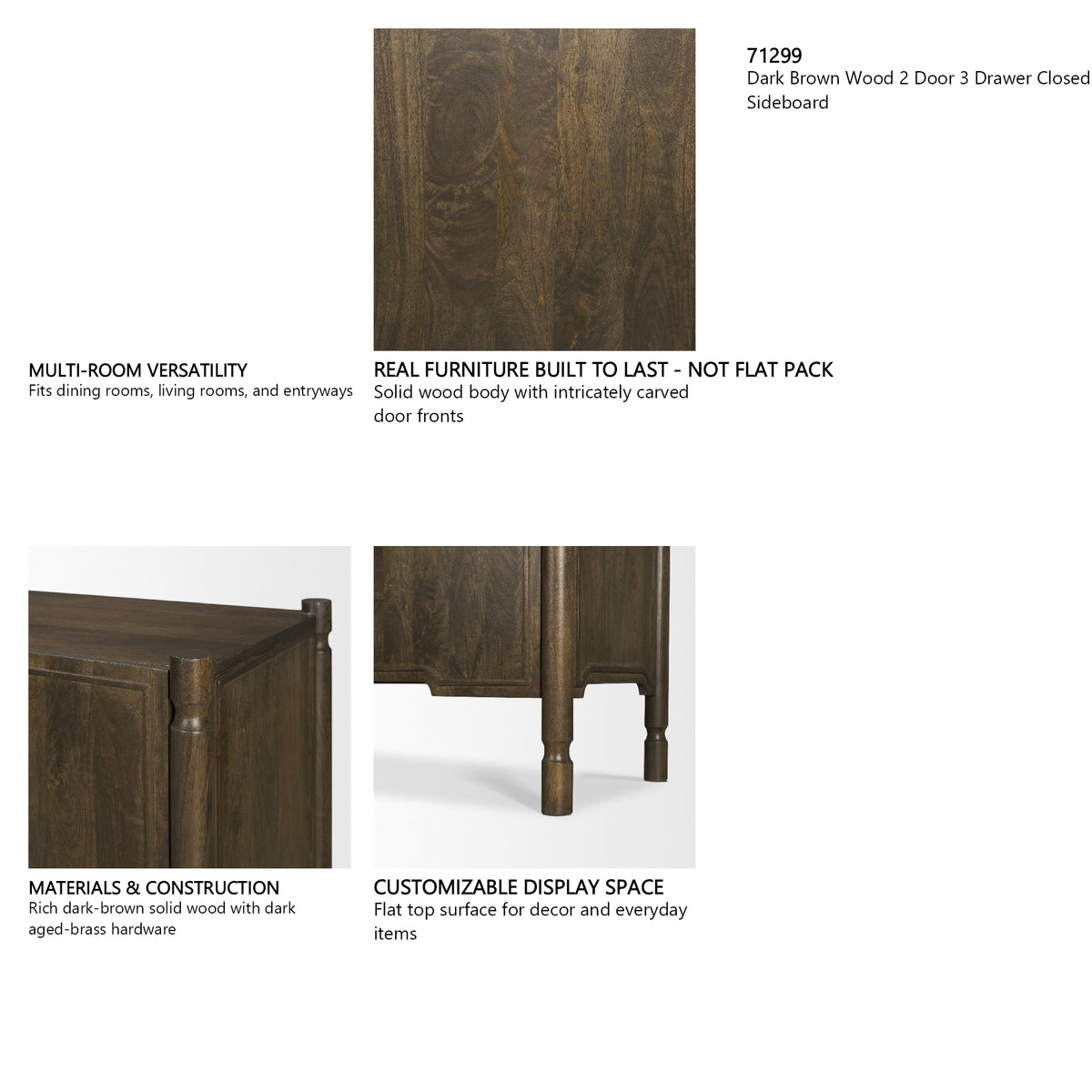 Phil Dark Brown Wood 2 Door 3 Drawer Closed Sideboard from Mercana - Luna Furniture