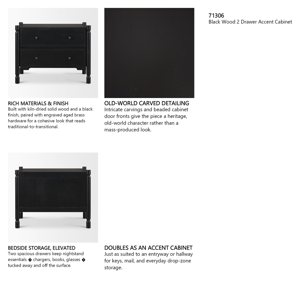Phil Black Wood 2 Drawer Accent Cabinet