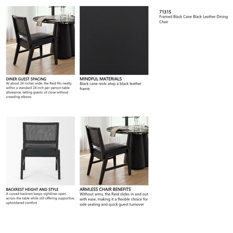 Reid Framed Black Cane Black Leather Dining Chair from Mercana - Luna Furniture