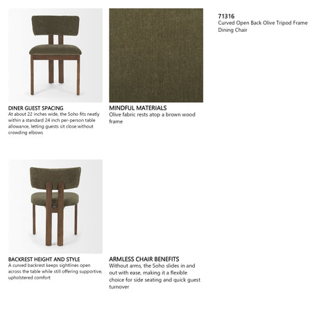 Soho Curved Open Back Olive Tripod Frame Dining Chair from Mercana - Luna Furniture
