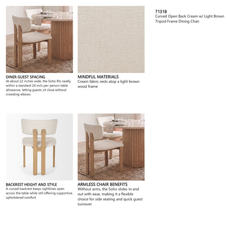 Soho Curved Open Back Cream w/ Light Brown Tripod Frame Dining Chair from Mercana - Luna Furniture