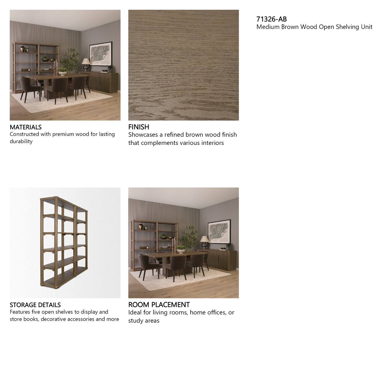Alden Medium Brown Wood Open Shelving Unit from Mercana - Luna Furniture